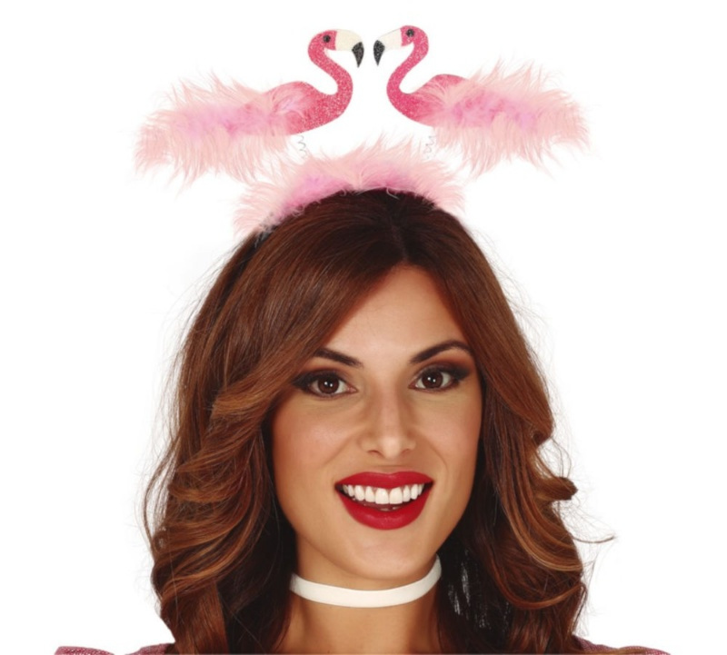 Headband 2 flamingos com penas