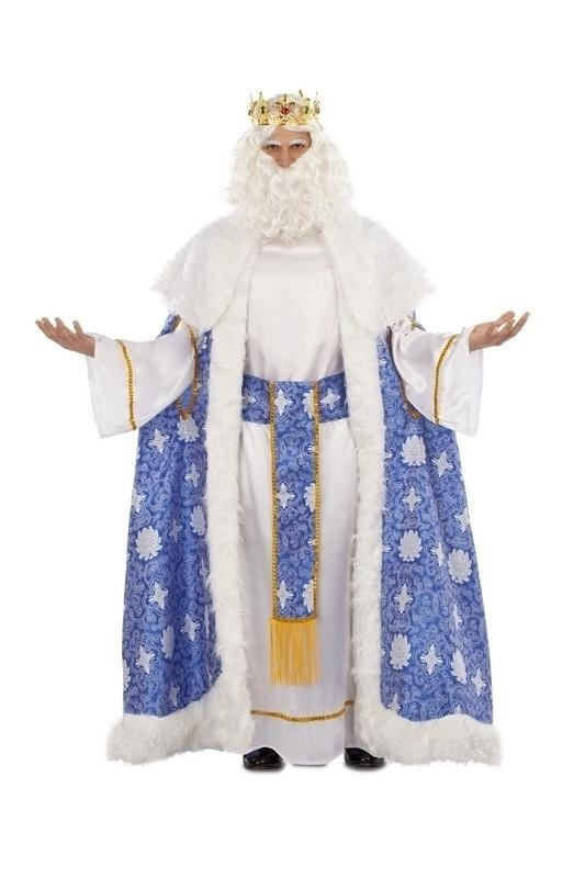 Traje Rey Mago brocado azul/blanco T. ML