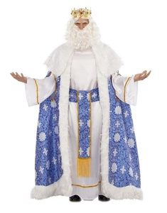 Traje Rey Mago brocado azul/blanco T. ML
