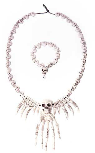 Collar y pulsera calaveras 72 cm.