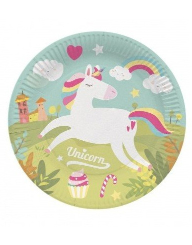 Platos 23 cm.Magic Unicornio 8 unid.