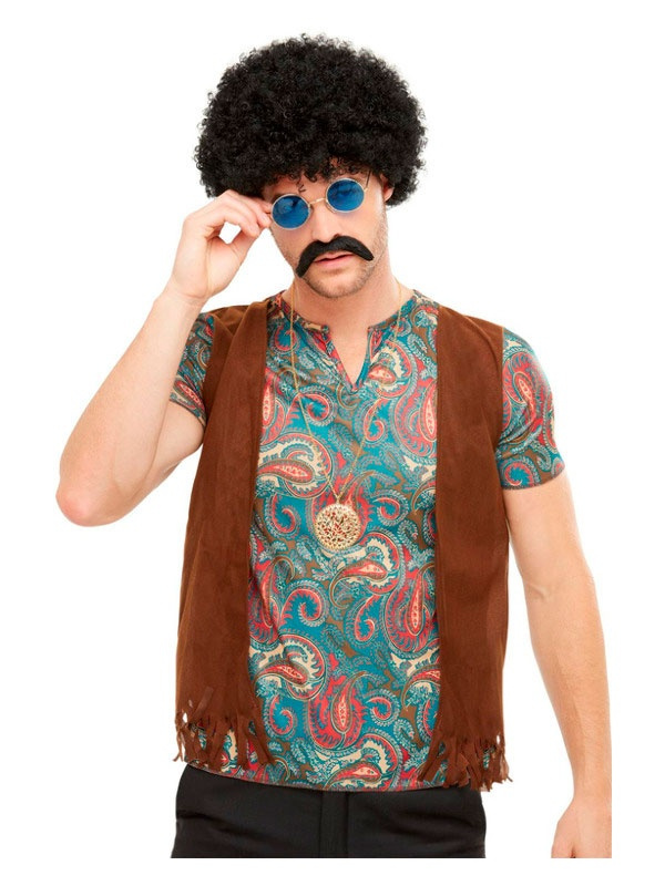 Set Hippie:Peluca, Gafas, Bigote+ Collar