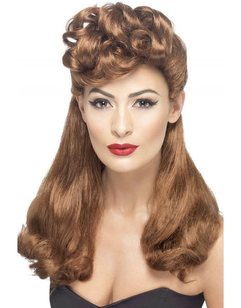Peluca Vintage Pin Up Años 40 caoba