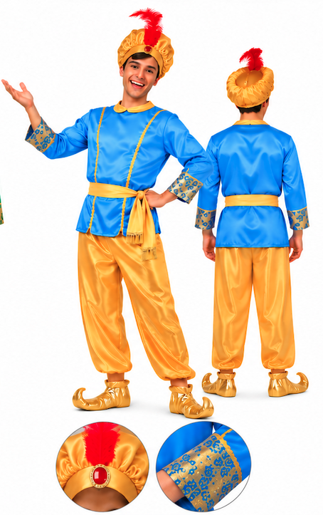 Fato de DM azul e dourado para adulto DM