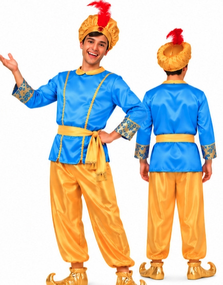 Disfraz Paje azul y dorado adulto