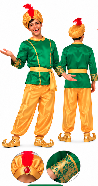 Disfraz Paje Verde y Dorado adulto