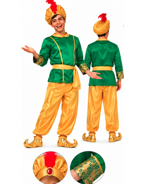 Disfraz Paje Verde y Dorado adulto