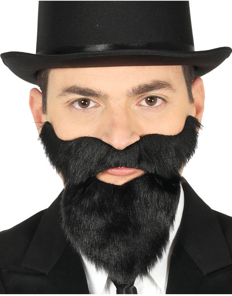 Barba y bigote negro con adhesivo