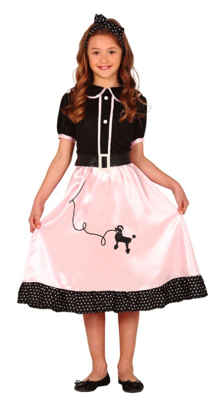 Fato de Pin Up rosa dos anos 50 para menina