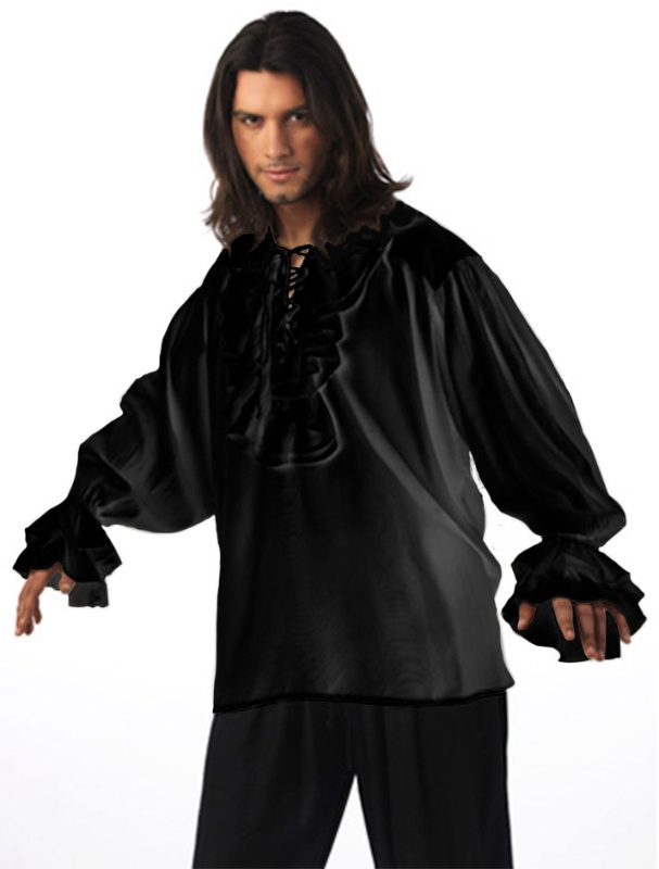 Camisa negra medieval volantes adulto