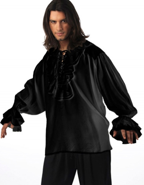 Camisa negra medieval volantes adulto