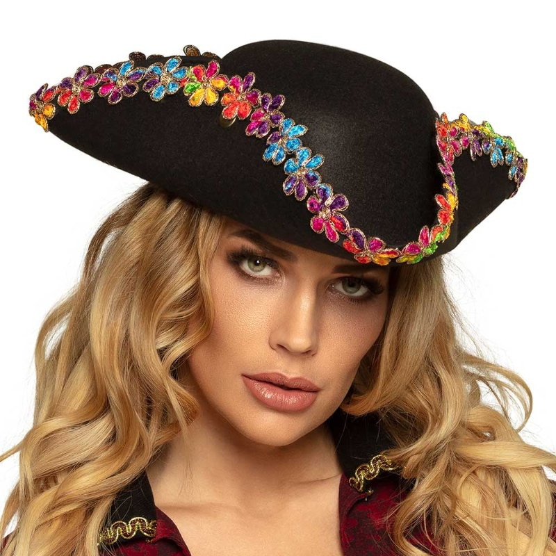 Sombrero Pirata 3 picos flores mujer