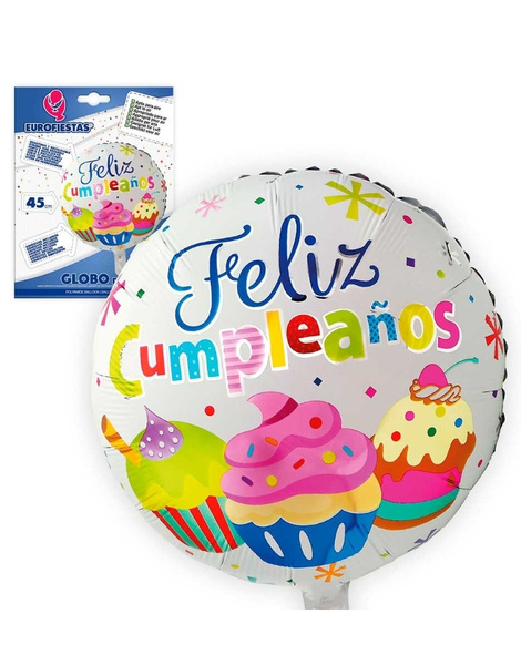 Globo Poliam. Feliz Cumple Cup cake