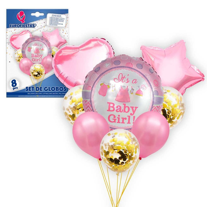 Set Globos 8 piezas Baby Girl