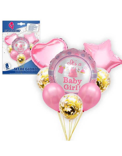 Set Globos 8 piezas Baby Girl