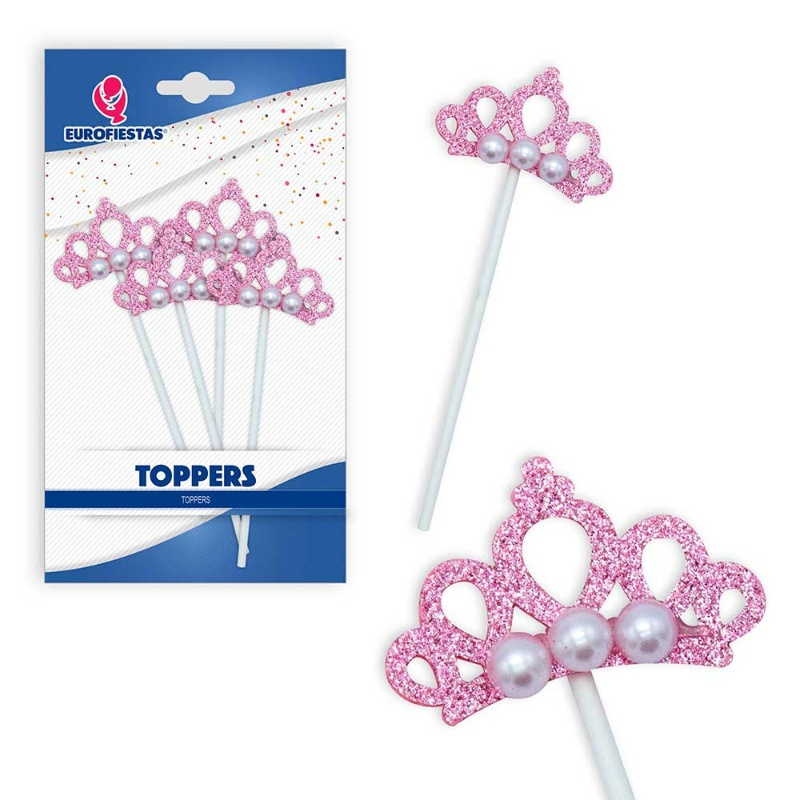 Topper Corona rosa perlas plata ó rosa