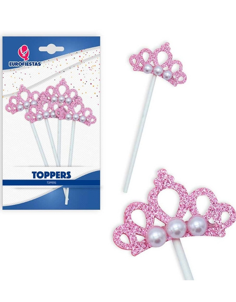 Topper Corona rosa perlas plata ó rosa