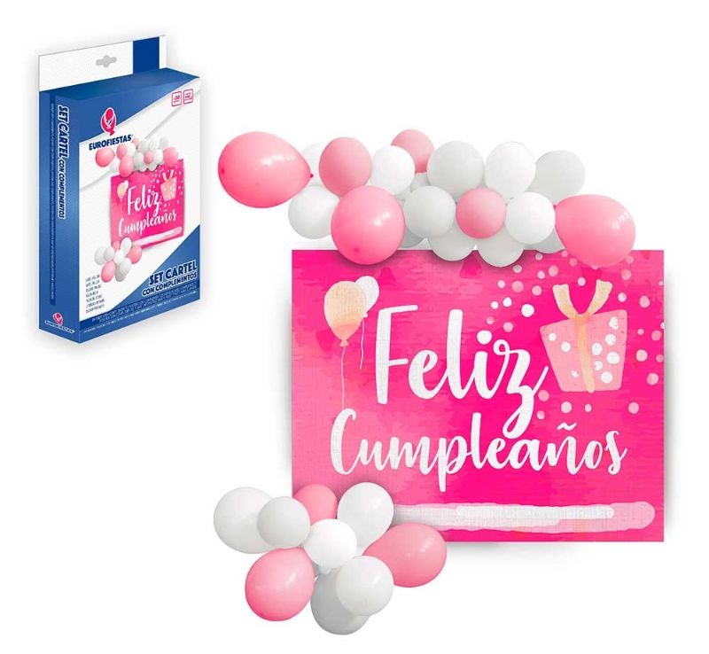 Cartel Tela con Globos Fucsia