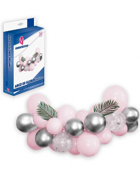 Arco Globos orgánico Rosa y Plata