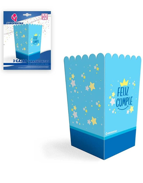 Caja Palomitas Feliz Cumple azul