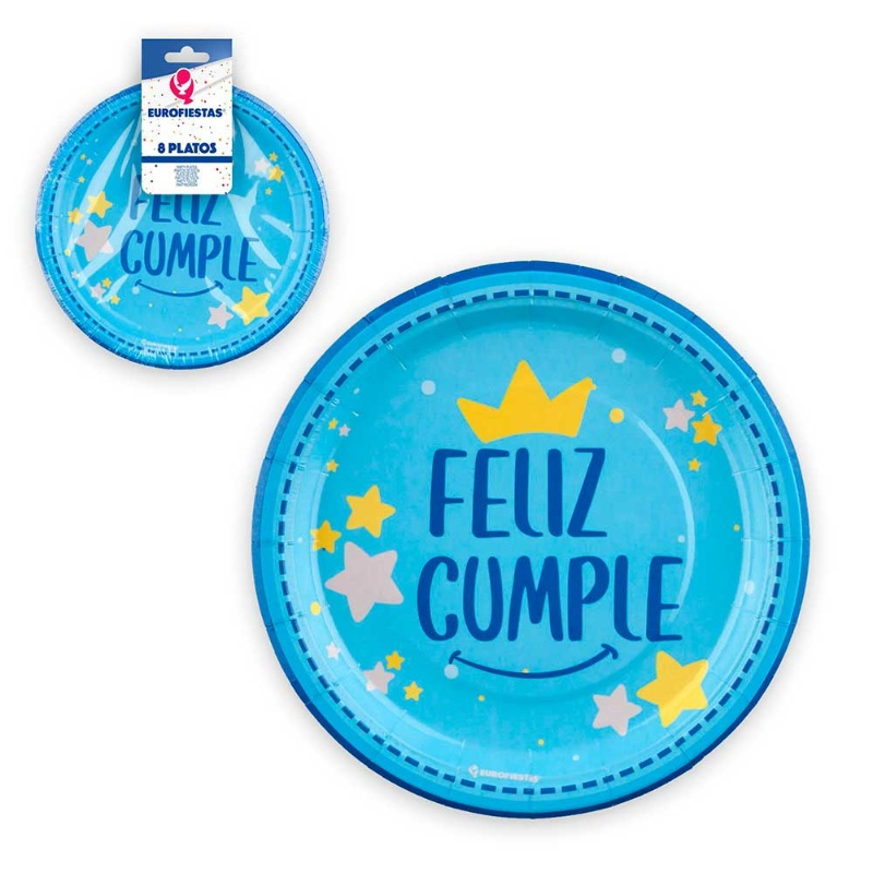 Platos peq. colección F.cumple azul 8U.