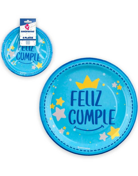 Platos peq. colección F.cumple azul 8U.