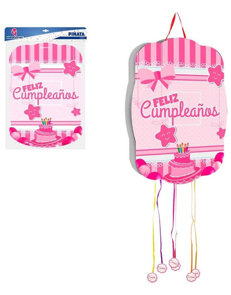 Piñata Feliz Cumple Estrellas rosa 35x50