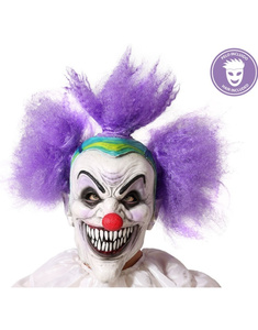 Máscara látex Payaso loco con pelo lila