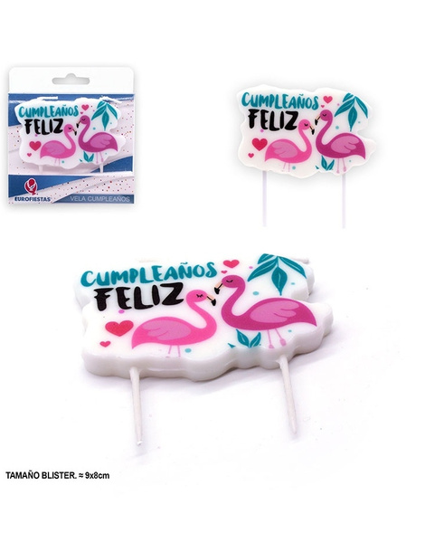 Vela Feliz Cumpleaños flamingos