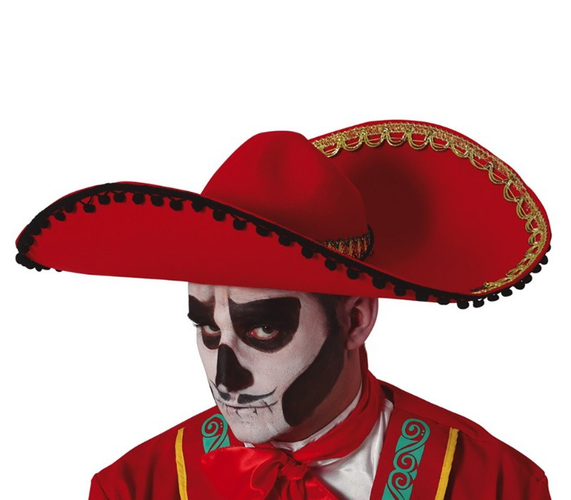 Sombrero mexicano rojo fieltro adulto