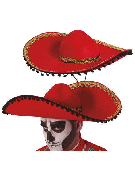 Sombrero mexicano rojo fieltro adulto