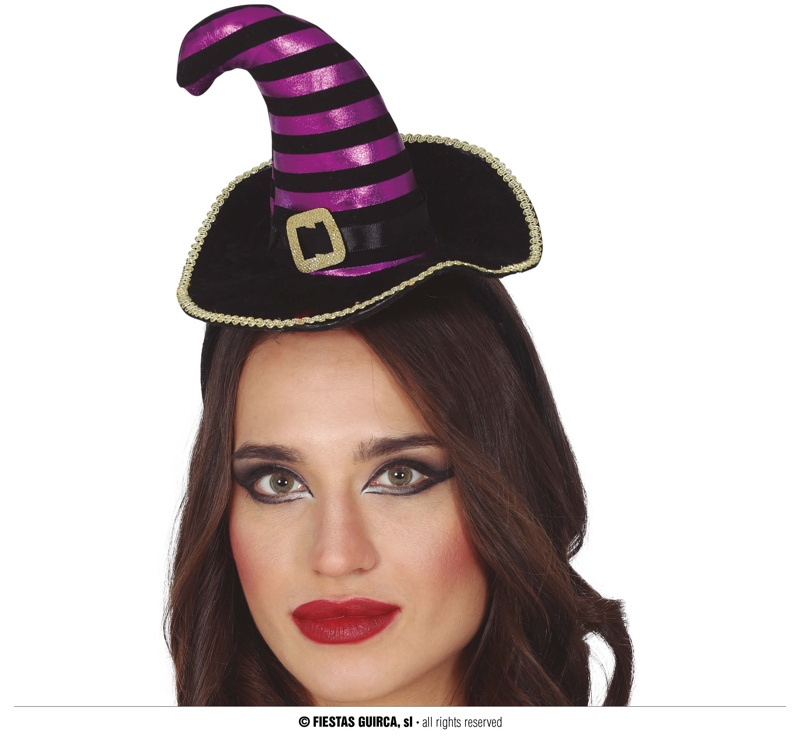 Diadema mini sombrero bruja negro-lila