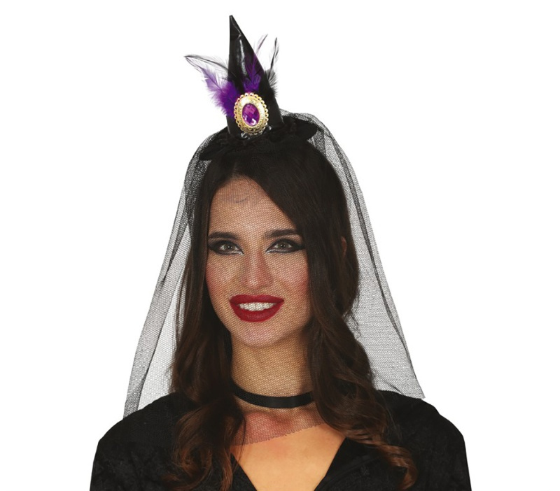 Diadema gorro bruja con velo