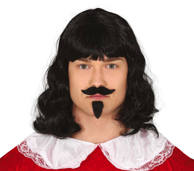 Peluca Melena Negra con Barba y Bigote