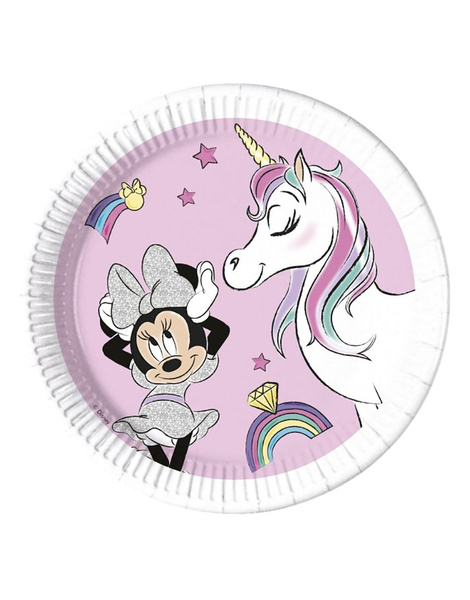 8 Platos Minnie Unicornio desechables