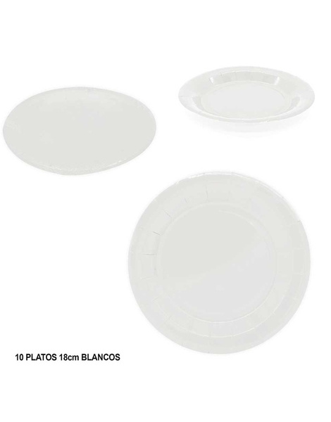 Platos desechables 18 cms. blancos 10 ud