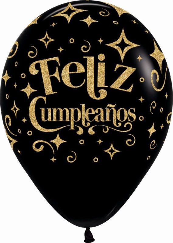 Bolsa 12  Globos negro F.Cumple Tinta OR