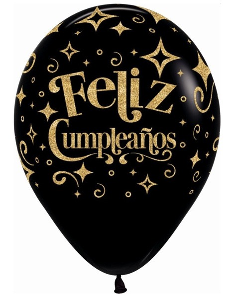 Bolsa 12  Globos negro F.Cumple Tinta OR