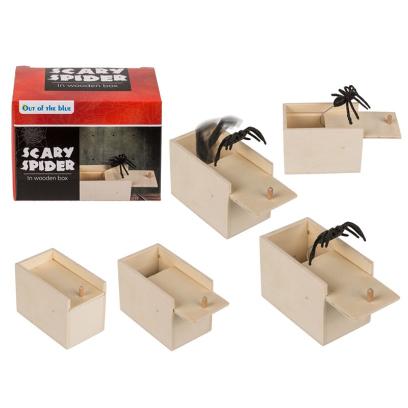 Araña escalofriante caja madera 9x6x6cms