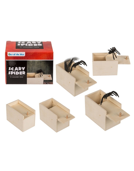 Araña escalofriante caja madera 9x6x6cms