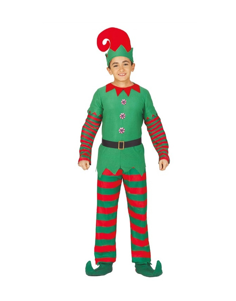 Disfraz Elfo verde rayas rojas infantil
