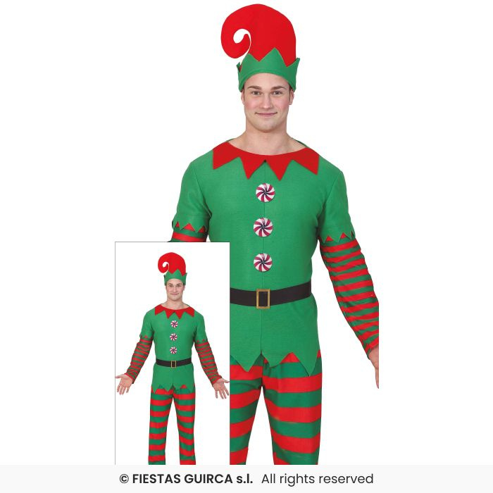 Disfraz Elfo verde pantalón rayas adulto