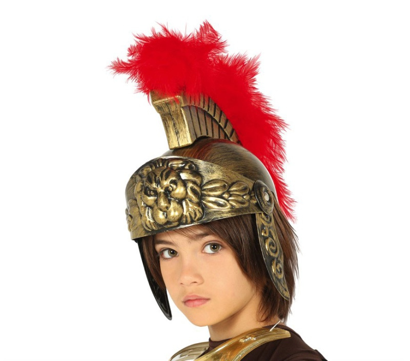 Casco romano dorado con plumas infantil