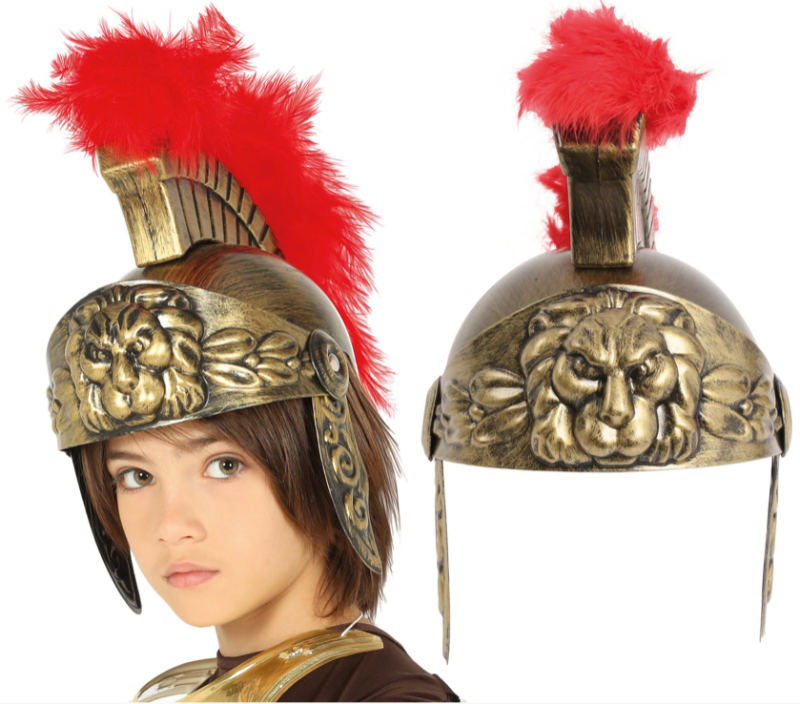 Casco romano dorado con plumas infantil