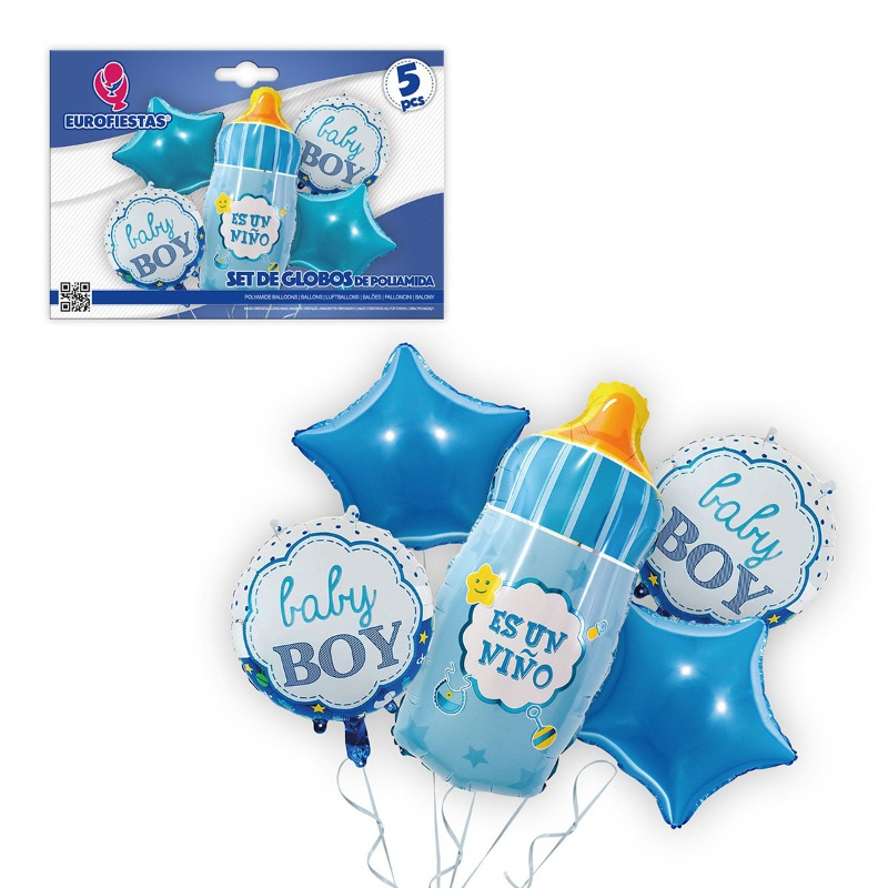 Set globos poliamida baby boy biberón
