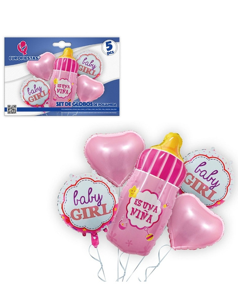 Set globos poliamida baby girl biberón
