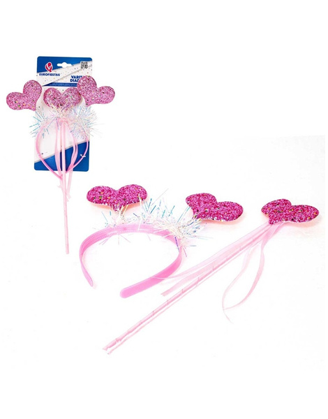 Diadema+varita corazones purpurina