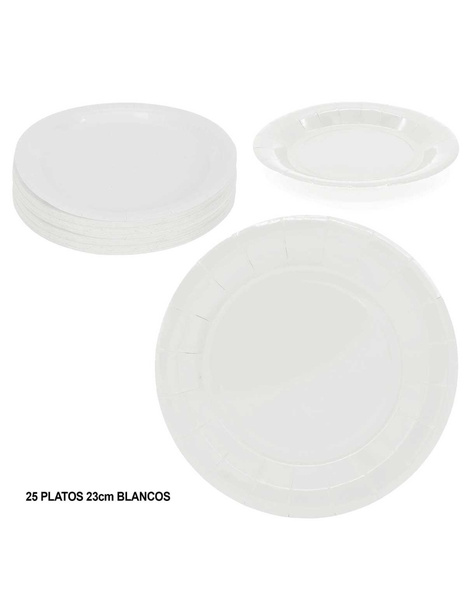 Platos desechables 23 cms. blancos 25 ud
