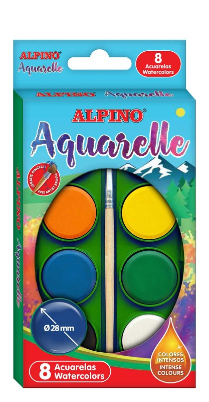 Estuche 8 acuarelas 28mm Alpino