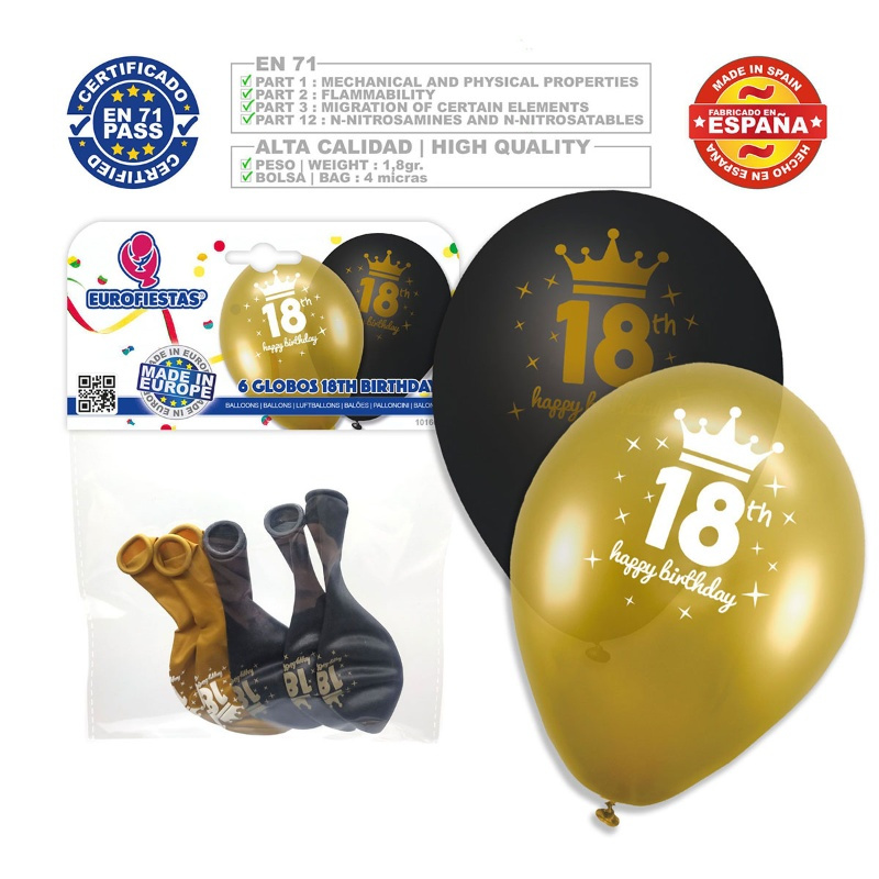 Globos 18 H.Birthday metal. oro/negro